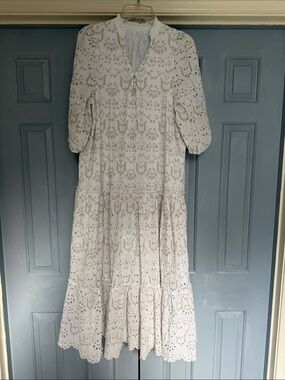 embroidered eyelet dress zw collection ZARA WOMEN EMBROIDERED EYELET DRESS ZW COLLECTION WHITE SZ S | 2922/274